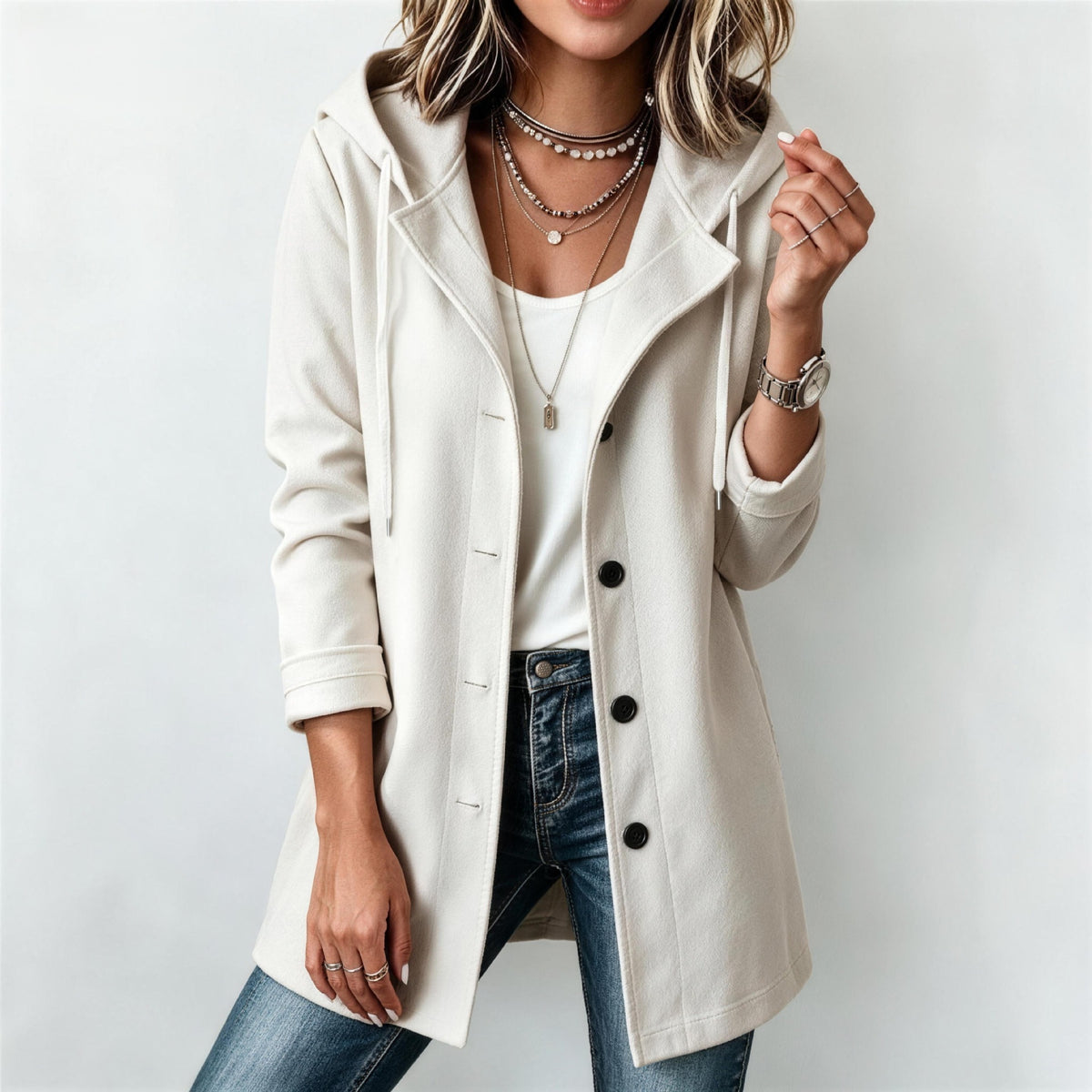 Trench-coat à capuche uni pour femme – photo 1