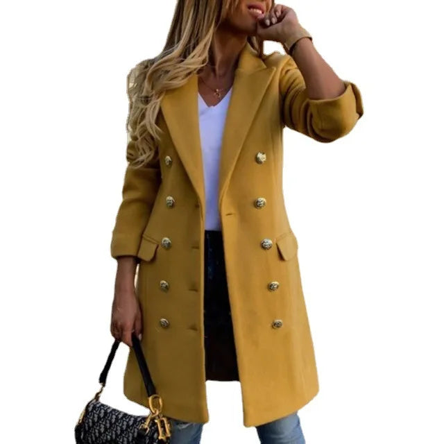 Manteau en laine long femme col cranté double boutonnage - photo 1